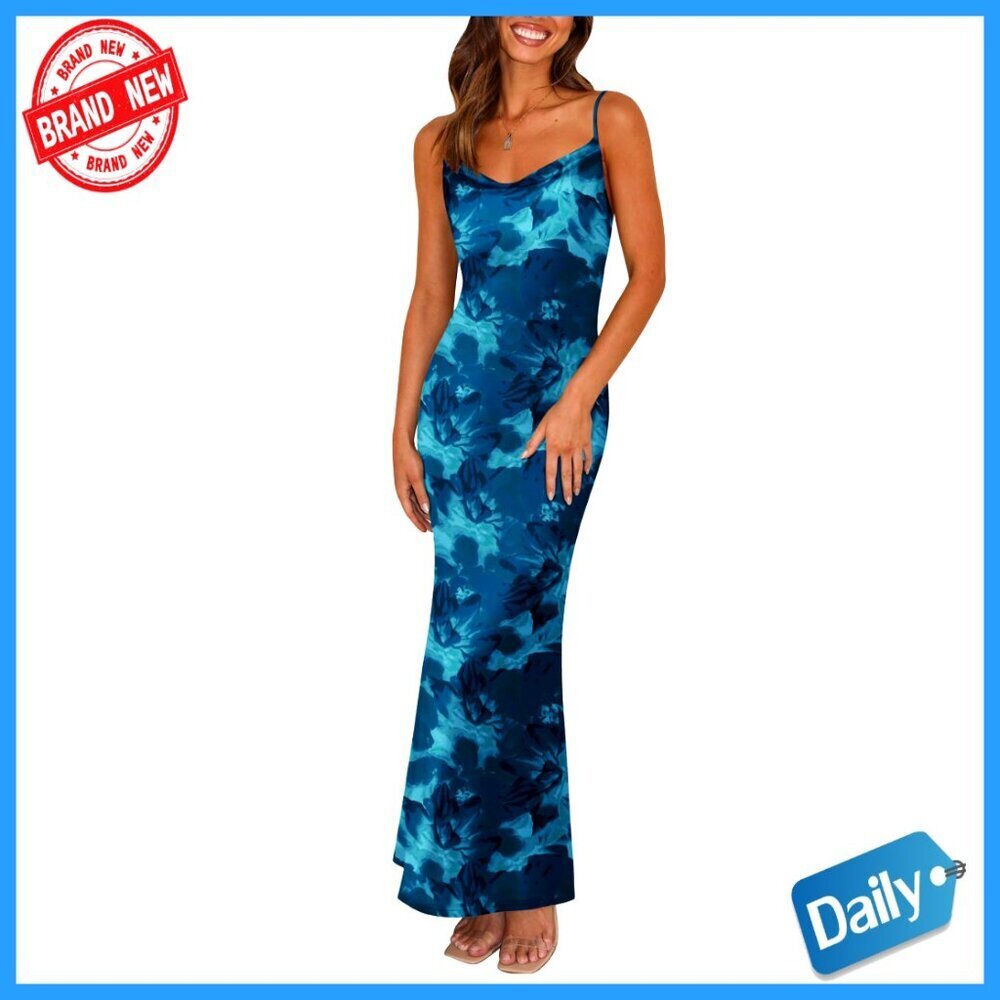 Floral Spaghetti Strap Maxi Dress Stretch Bodycon Backless Slip Long